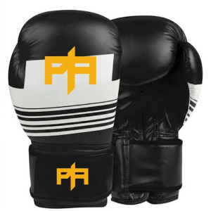 Premium Black and White Sparring Gloves with Gold Logo